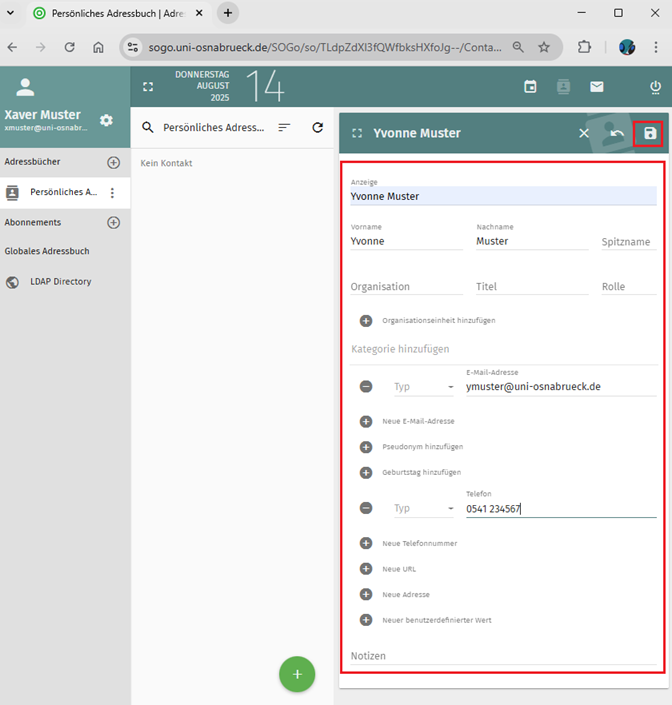 Groupware SOGo - Adressbuch Modul