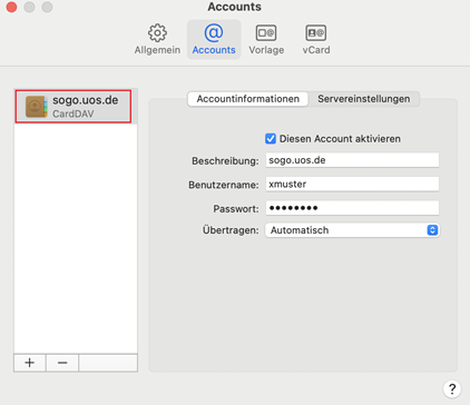MacOS - SOGo-Adressbuch synchronisieren