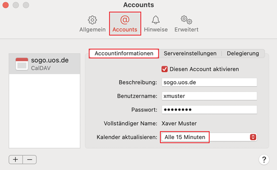 SOGo-Kalender mit Apple Kalender unter MacOS synchronisieren