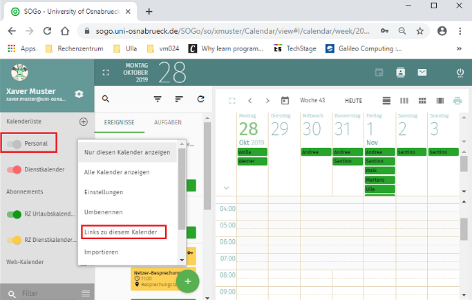 SOGo-Kalender - CalDav-Adresse ermitteln