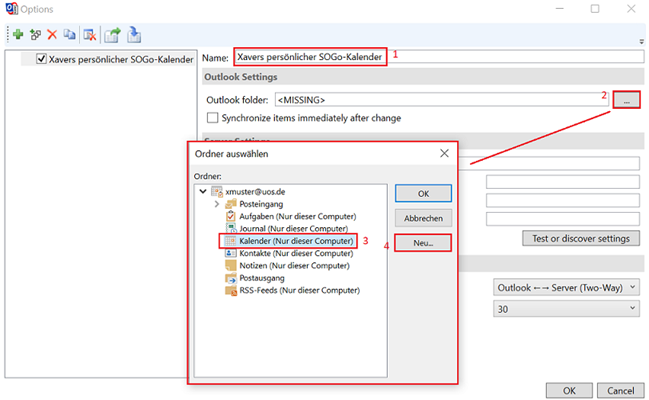 SOGo-Kalender mit Outlook synchronisieren