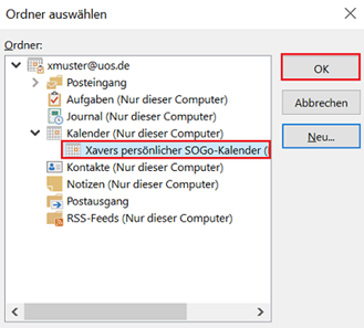 SOGo-Kalender mit Outlook synchronisieren