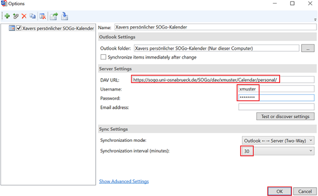 SOGo-Kalender mit Outlook synchronisieren