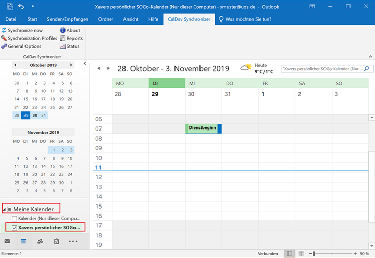 SOGo-Kalender mit Outlook synchronisieren