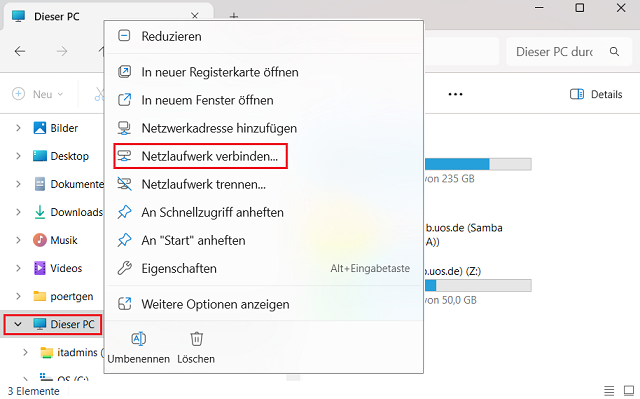 Windows - Heimatverzeichnis über eine Netzlaufwerkverbindung anbinden