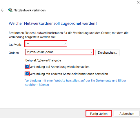 Windows - Heimatverzeichnis über eine Netzlaufwerkverbindung anbinden