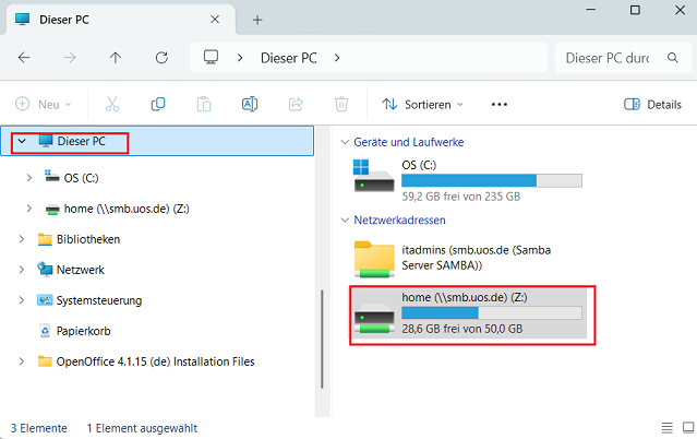 Windows - Heimatverzeichnis über eine Netzlaufwerkverbindung anbinden