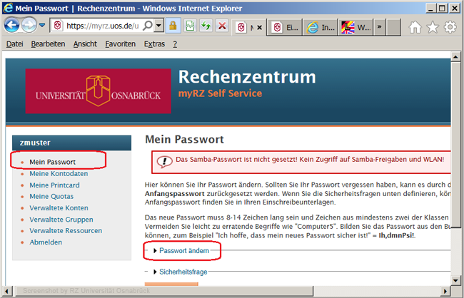 Das Samba-Passwort ist nicht gesetzt!