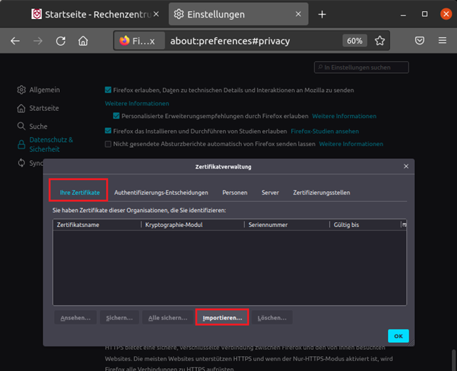 Zertifikatsimport für sichere Browserkommunikation (Bsp: Autorisierter Zugriff auf die SAP WebGUI)