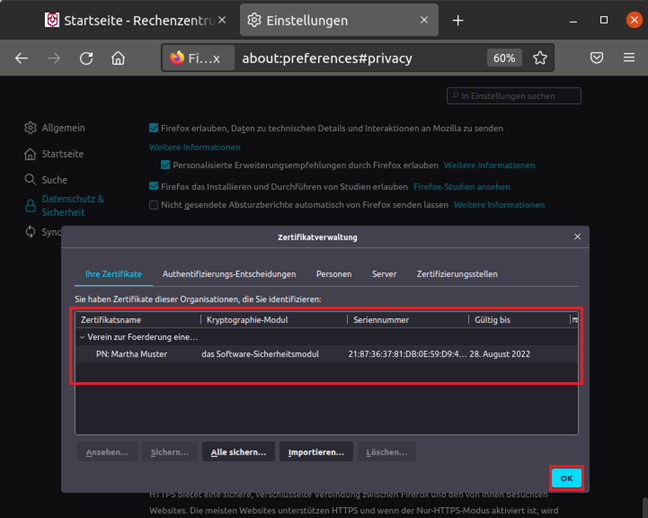 Zertifikatsimport für sichere Browserkommunikation (Bsp: Autorisierter Zugriff auf die SAP WebGUI)