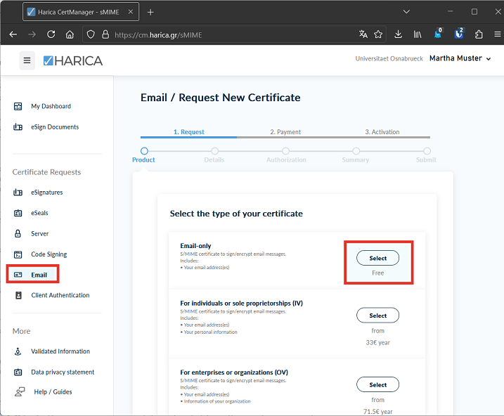 E-Mail (S/MIME)-Zertifikat beantragen