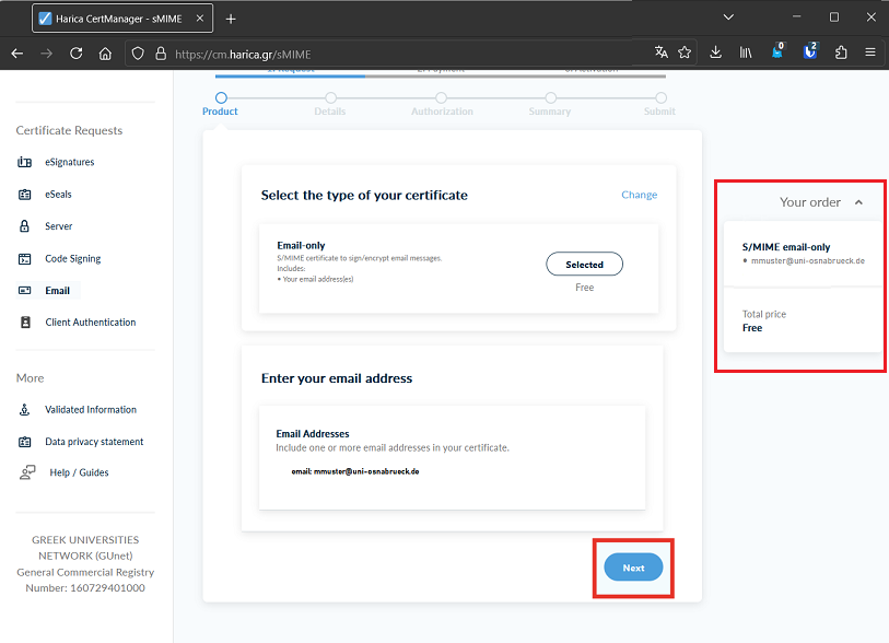 E-Mail (S/MIME)-Zertifikat beantragen