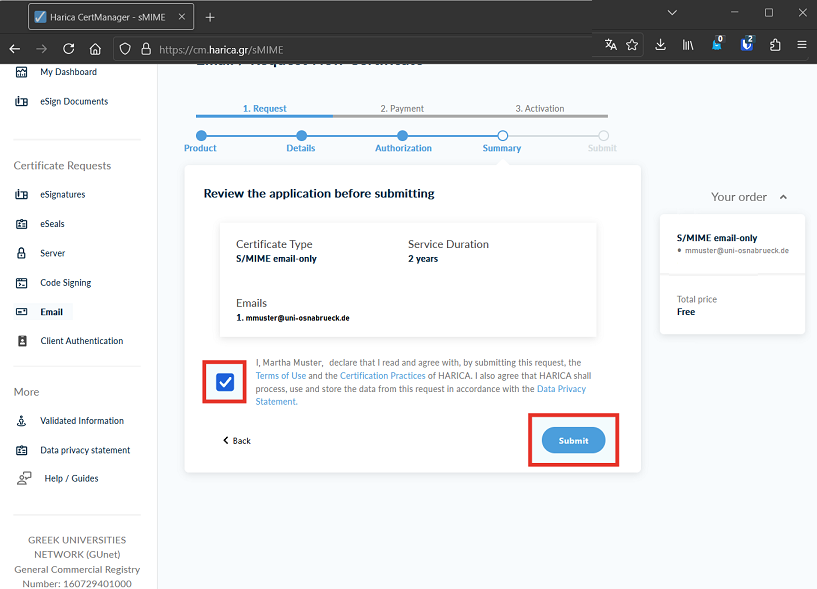 E-Mail (S/MIME)-Zertifikat beantragen