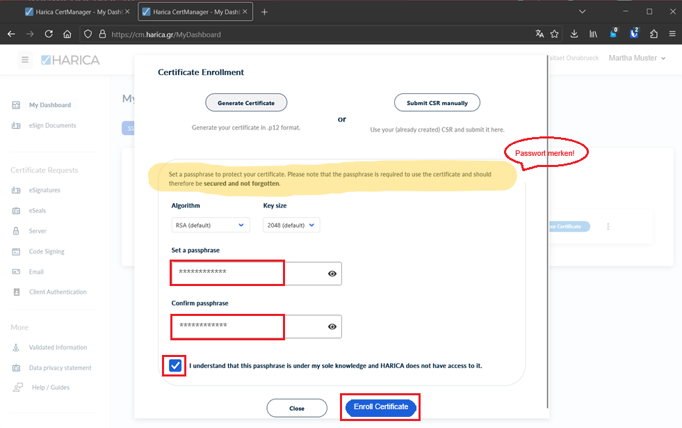 E-Mail (S/MIME)-Zertifikat beantragen