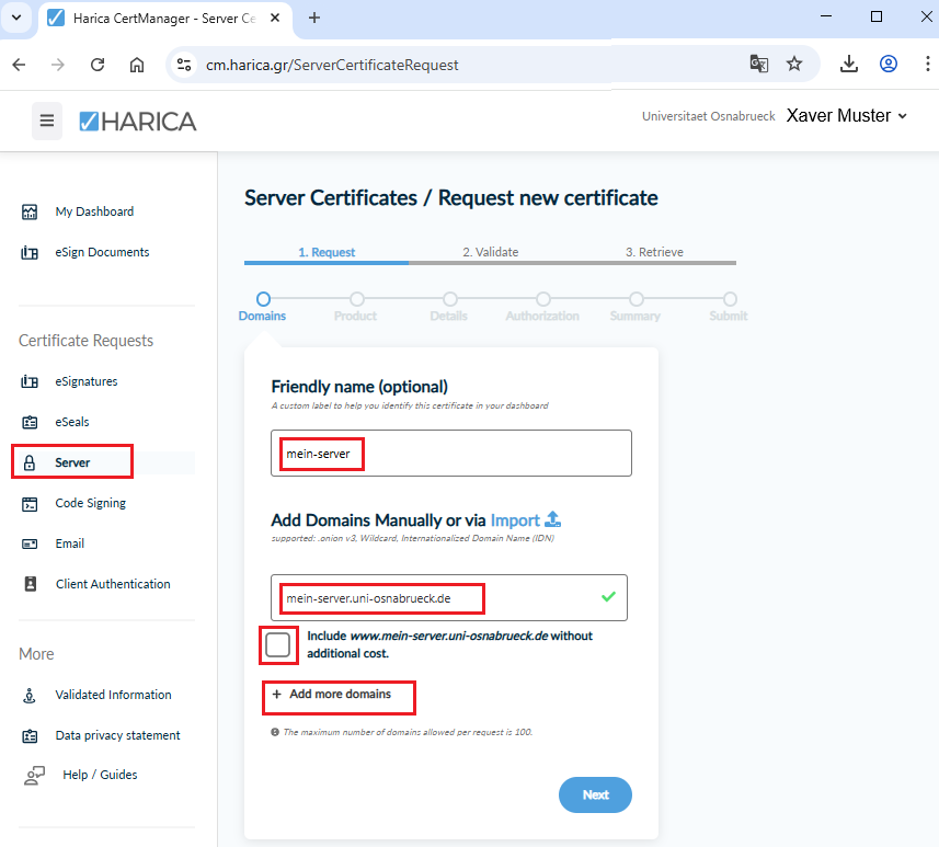 Serverzertifikat (SSL-Zertifikat) beantragen