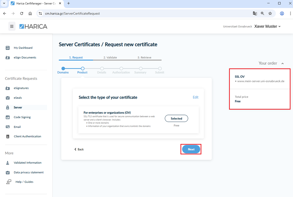 Serverzertifikat (SSL-Zertifikat) beantragen