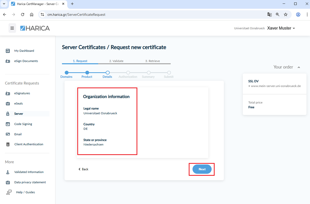 Serverzertifikat (SSL-Zertifikat) beantragen