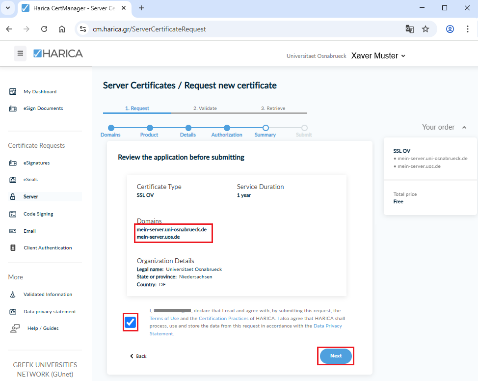 Serverzertifikat (SSL-Zertifikat) beantragen