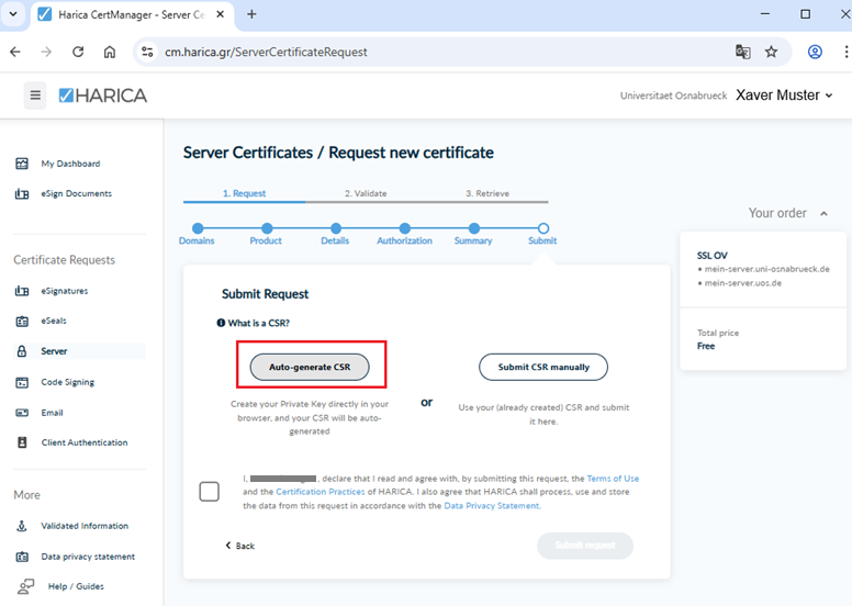 Serverzertifikat (SSL-Zertifikat) beantragen