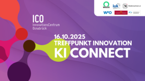 Folie zur Ankündigung der Veranstaltung "KI Connect", mit den Logos der Kooperationspartner