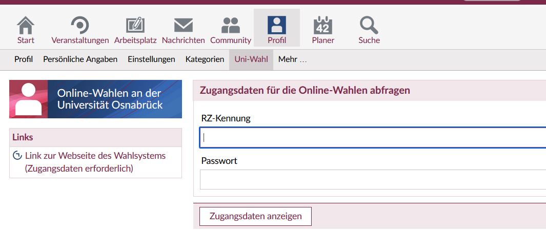 Screenshots vom Verfahren der Stimmabgabe