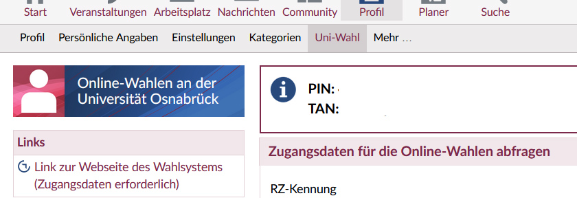 Screenshots vom Verfahren der Stimmabgabe