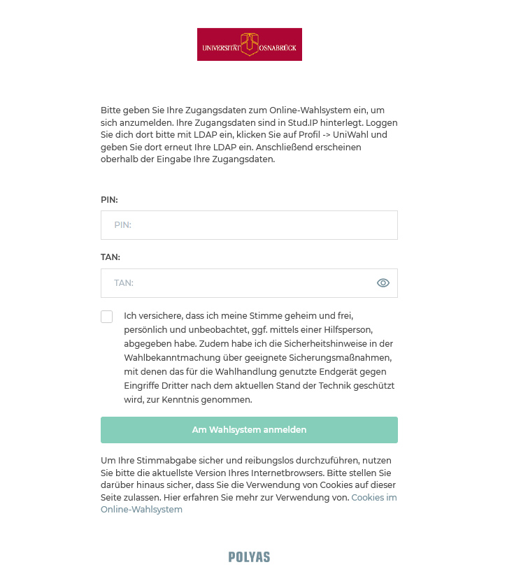 Screenshots vom Verfahren der Stimmabgabe